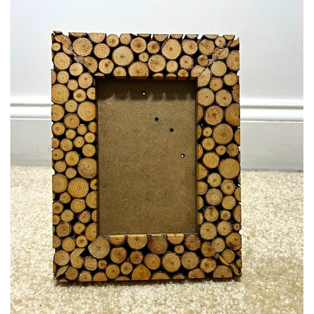 Rustic Wooden Log Slice 4x6 Decorative Picture Frame- Freestanding & Wall Hook